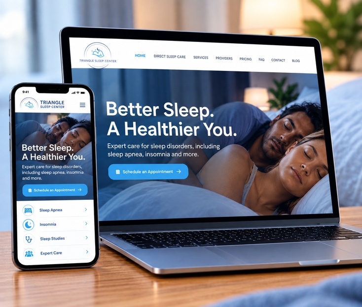 Triangle Sleep Center healthcare website design displayed on laptop and phone