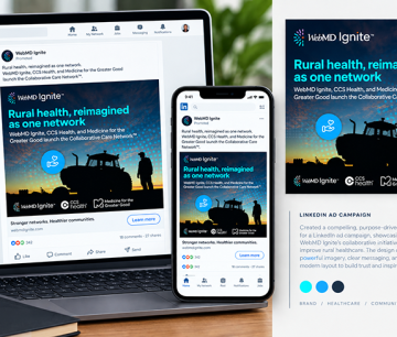 WebMD Ignite LinkedIn ad design featuring rural healthcare photography and branded social media graphics